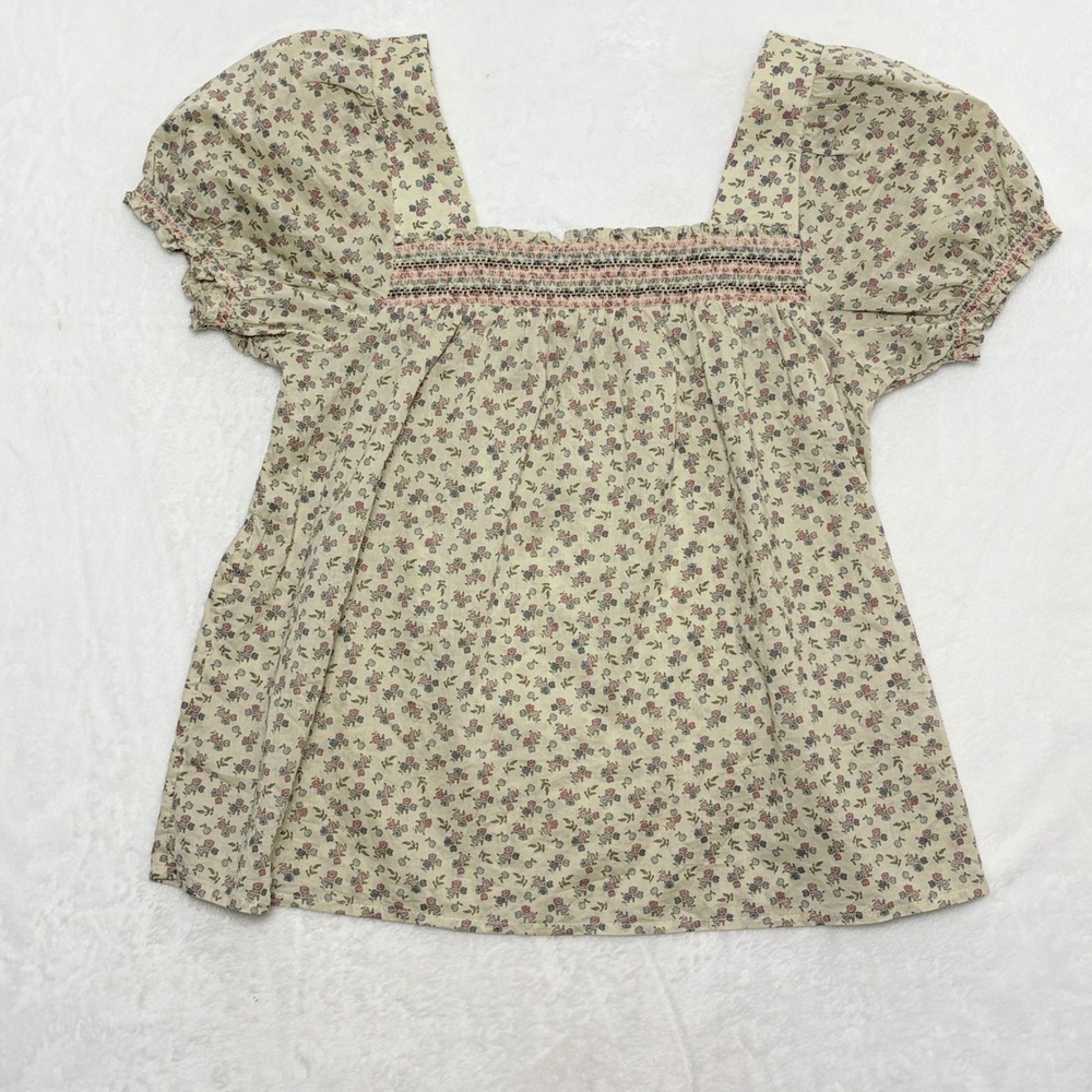 Lucky Brand Ditsy Floral Smocked Square Neck Cottagecore Top S⁠ Prairie Peasant
